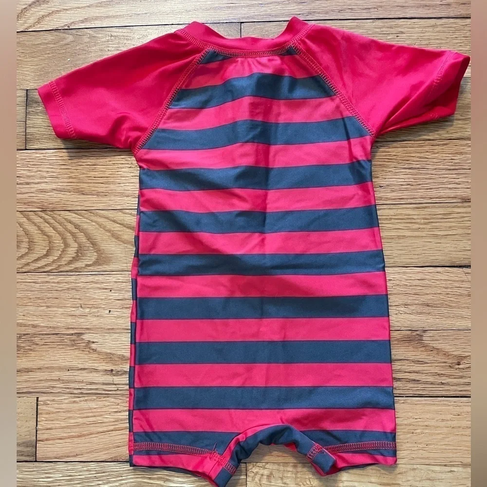 Leveret Baby | Black and Red Striped One Piece Bathing Suit | 6-12 mo